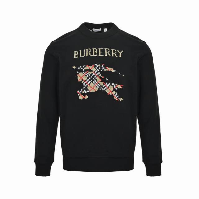 Burberry 25Fw Cross-stitch Check Equestrian Embroidery Crew Neck Sweatshirt. Mad