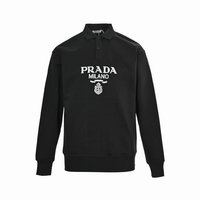 Prada 25Fw Towel Embroidered Logo Collar Sweatshirt 480g Pure Cotton Double Yar