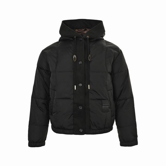 Louis Vuitton Embossed Leather Label Check Hooded Down Jacket (Custom Made, Yb)