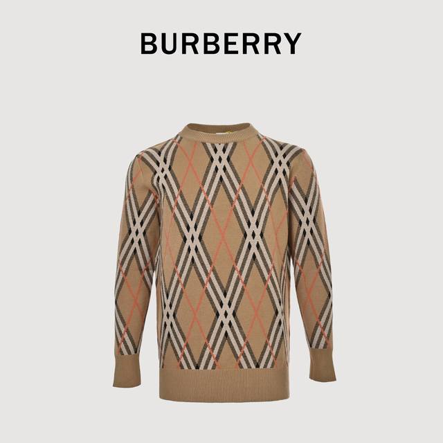 Burberry 25Fw Check Crew Neck Knit Sweater Classic striped knit sweater, custom-