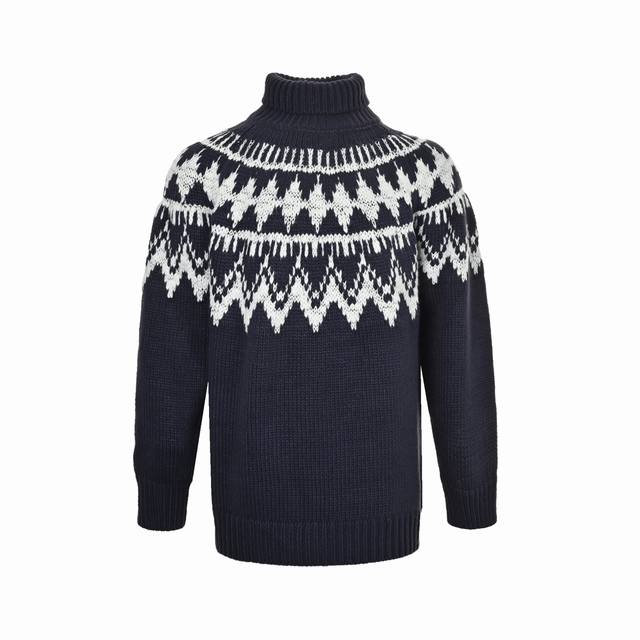 Dior Jacquard Turtleneck Sweater ( ) Custom-knitted blue and white sheep wool ja
