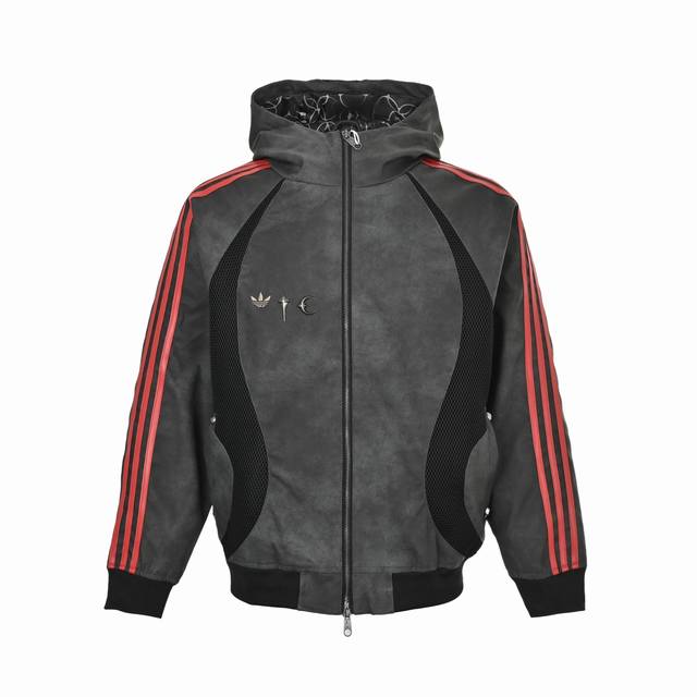 Adidas Collaboration Tg Lthr Jkt Sports Hooded Zip-Up Jacket Unisex Gali Style,