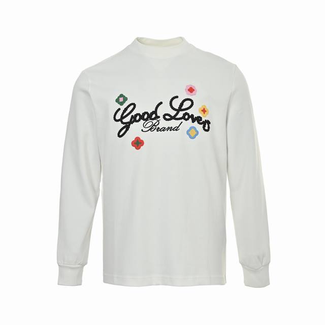 Good Brand 3D Floral Embroidery Long-Sleeve T-Shirt. Made of custom-woven, dyed,