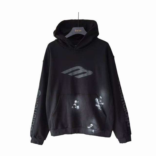 Real shot details + size chart Balenciaga hand-painted cement M logo hoodie 23-y