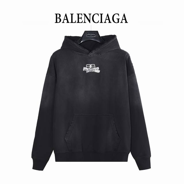 Balenciaga 25Fw 3D Double B Tape Lettering Washed Ripped Hooded Sweatshirt. Made
