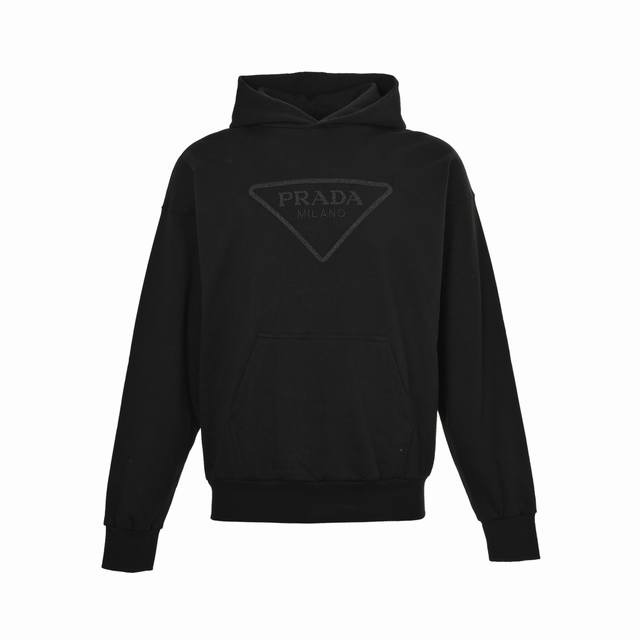 Prada 25Fw Woven Letter Embroidered Triangle Logo Hooded Sweatshirt. Made with