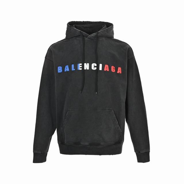 Balenciaga Color Block Letter Print Washed Hooded Sweatshirt ( , same as brick s