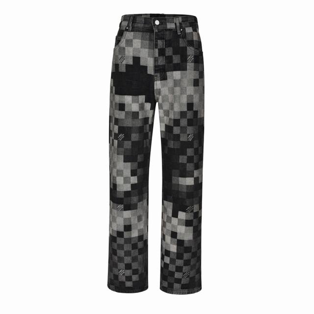 Louis Vuitton Mosaic Checkered Jeans, unisex. The denim fabric features a full-w