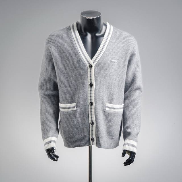 Miumiu 25Ss Grey and White Striped Knit Cardigan Sweater : Purchased for 14643
