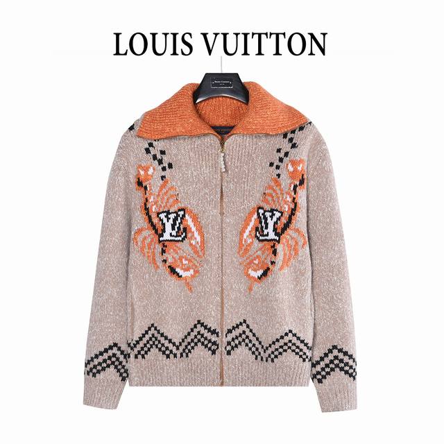 Louis Vuitton Lobster Collection Double Shrimp Jacquard Knit Zipper Shawl Collar