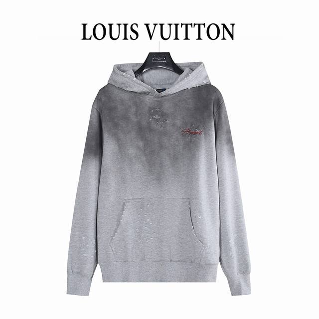 Louis Vuitton 25Fw Floral Letter Embroidery Back Washed Distressed Hooded Sweats