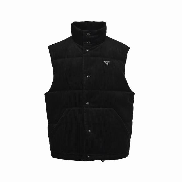 Prada Triangle Logo Corduroy Down Vest, Navy Blue ( ) This short-cut corduroy d