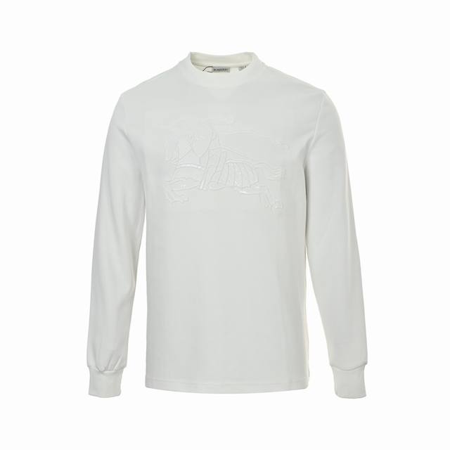 Burberry 25Fw Long-Sleeve T-Shirt with Embroidered Horse Pattern on the Chest. C