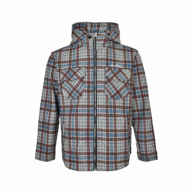 Good Brand 25Fw Suede Beaded Hooded Jacket Unisex Color: Blue-Grey Plaid Size: S