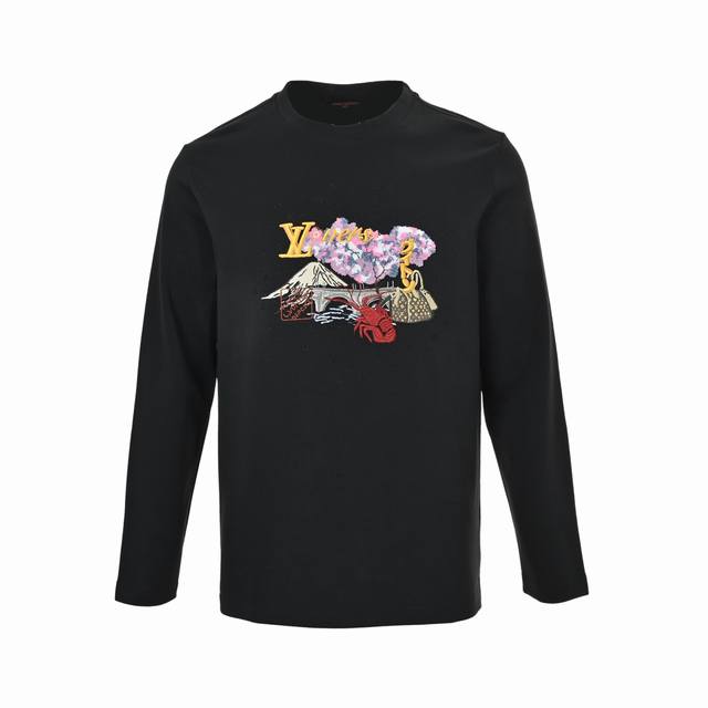 Louis Vuitton Pattern Cultural Landscape Embroidered Long-Sleeve T-Shirt. Custom
