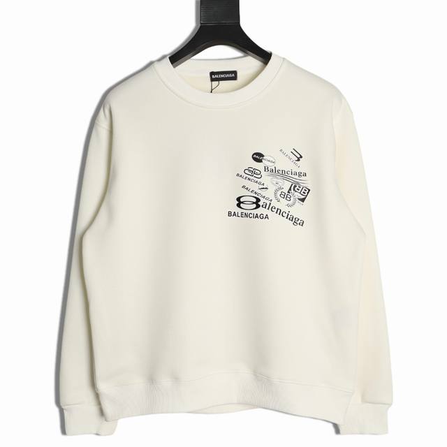 Balenciaga 25Fw Crew Neck Sweatshirt with Multiple Labels ( ) 480G High-Grade Co