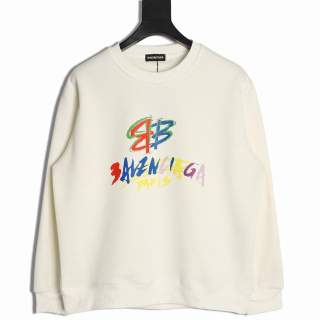 Balenciaga 25Fw Colorful Letter Crew Neck Sweatshirt 480G High-Grade Combed Cott