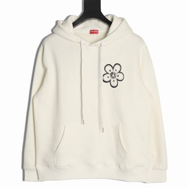 Kenzo 25Fw Floral Hoodie ( ) 480G High-Grade Combed Cotton Fabric, Original Whit