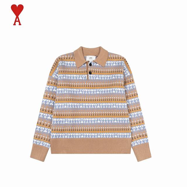 Ami Love 2025Ss Striped Knit Sweater Everyone looks good in it, versatile and fl