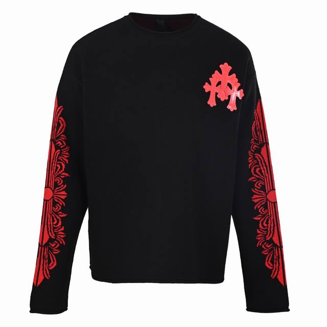 Chrome Hearts Ch Red Patent Leather Cross Cashmere Sweater. Original Hangzhou Gu