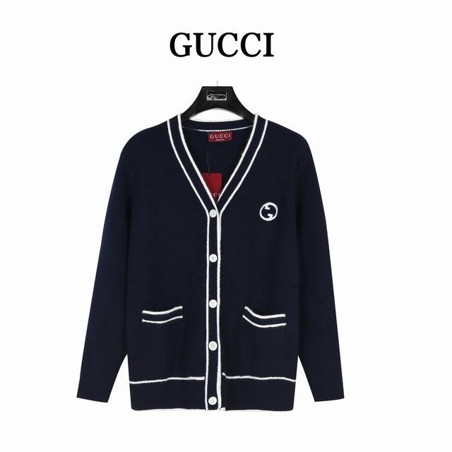 Gucci 24Fw Color Block Striped Double G Logo Embroidered Cardigan Sweater. Made