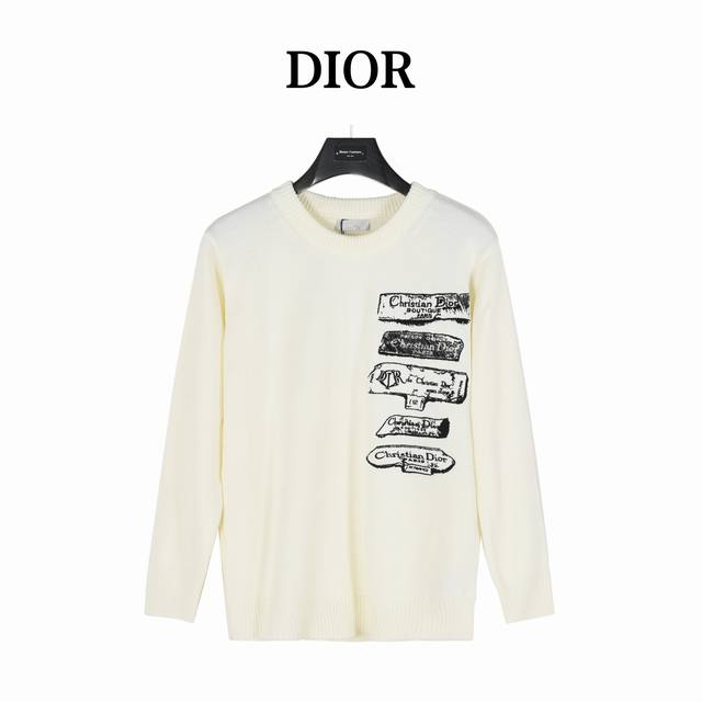 Dior 24Fw Archives Labels Embroidered Knit Pullover Sweater. This knit sweater f
