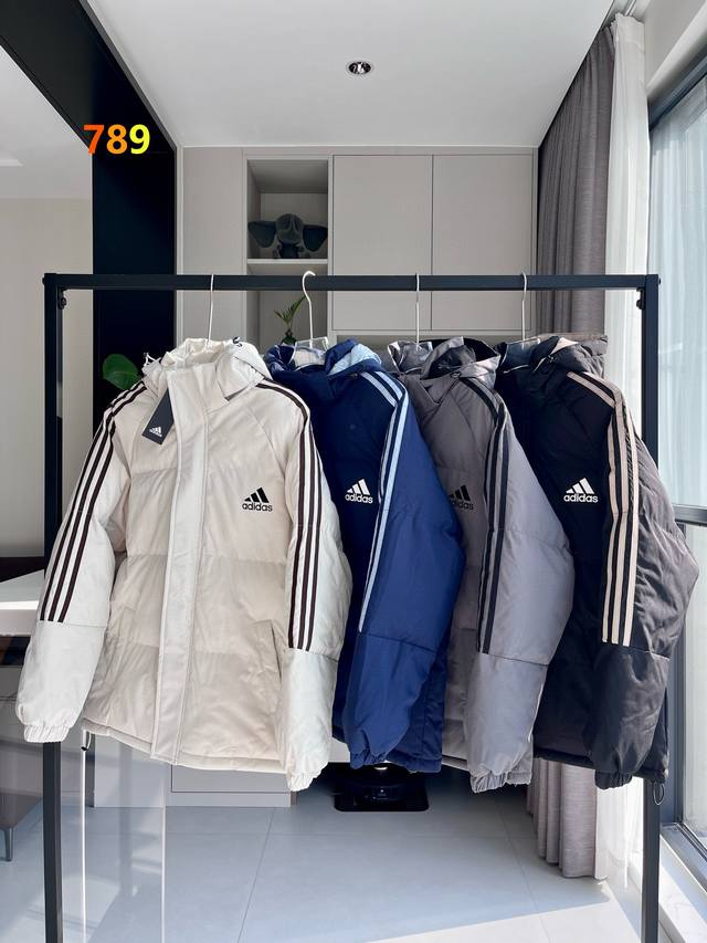 Adidas 24Ss Winter New Thickened Warm Couple Hooded Cotton Jacket/Puffer Jacket.