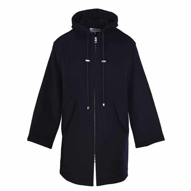 Loewe Leather Label Long Hooded Coat ( ) Custom-dyed heavy-duty double-faced woo