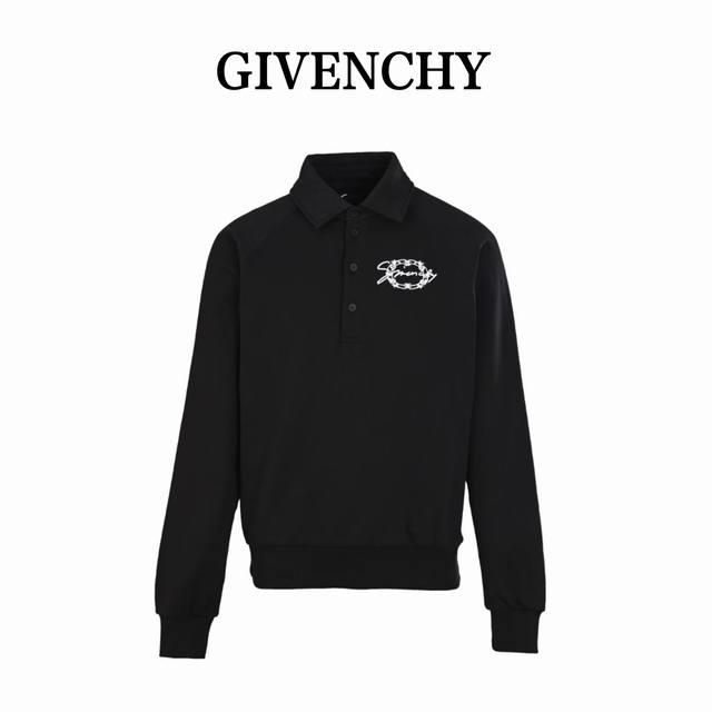 Givenchy Gvc cursive embroidered floral crown polo collar sweatshirt. Custom-mad