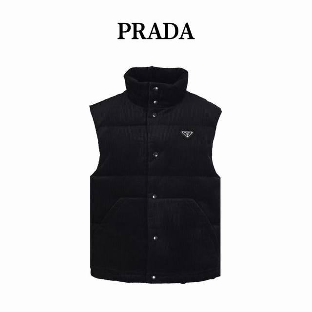 Prada PRD Triangle Logo Corduroy Down Vest This short-cut corduroy down vest em