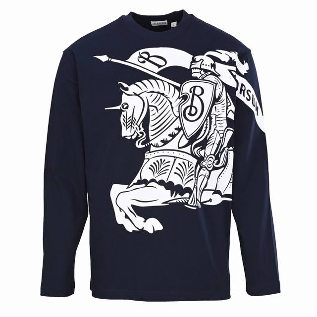 Burberry Bbrcottontop Equestrian Horse Print Long-Sleeve T-Shirt, Navy Blue. Ori