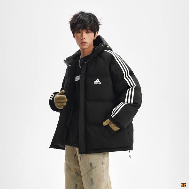 Adidas Exclusive Real Shot New Winter High-Quality Three-Stripe Hooded Cotton J