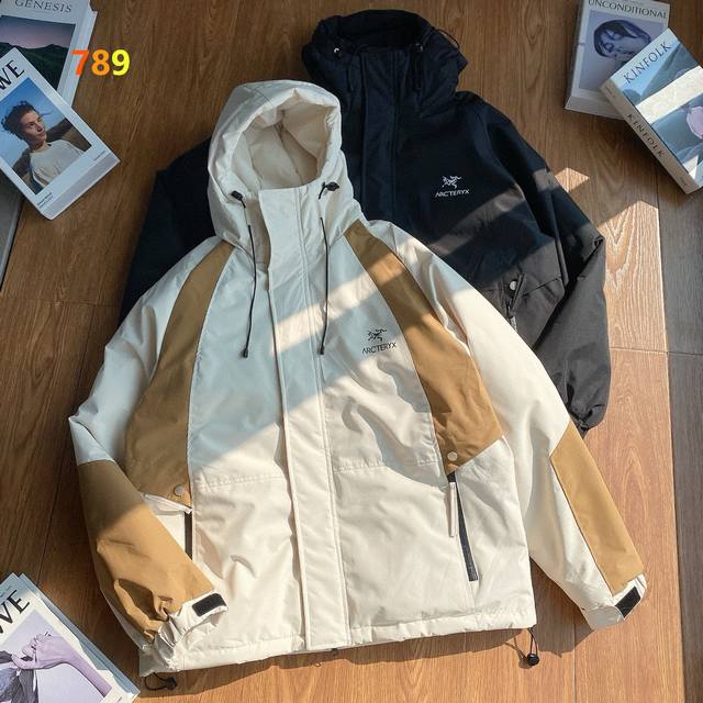 Arc'teryx Winter New Thickened Warm Color Block Hooded Windbreaker/Cotton Jacke