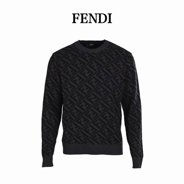 Fendi Fd Twill Ff Pullover Knit Sweater Made of 20% Merino wool, using a jacquar