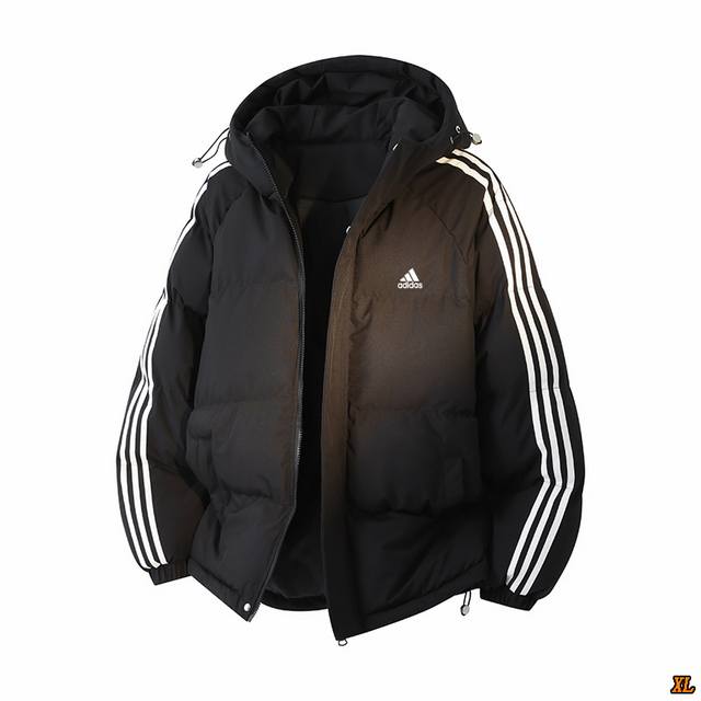 Adidas Exclusive Real Shot New Winter High-Quality Three-Stripe Hooded Cotton J