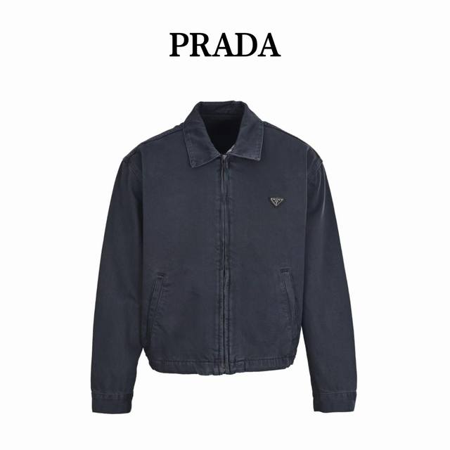 Prada PRD Triangle Chest Label Zipper Denim Jacket . Custom-made nano deep blu