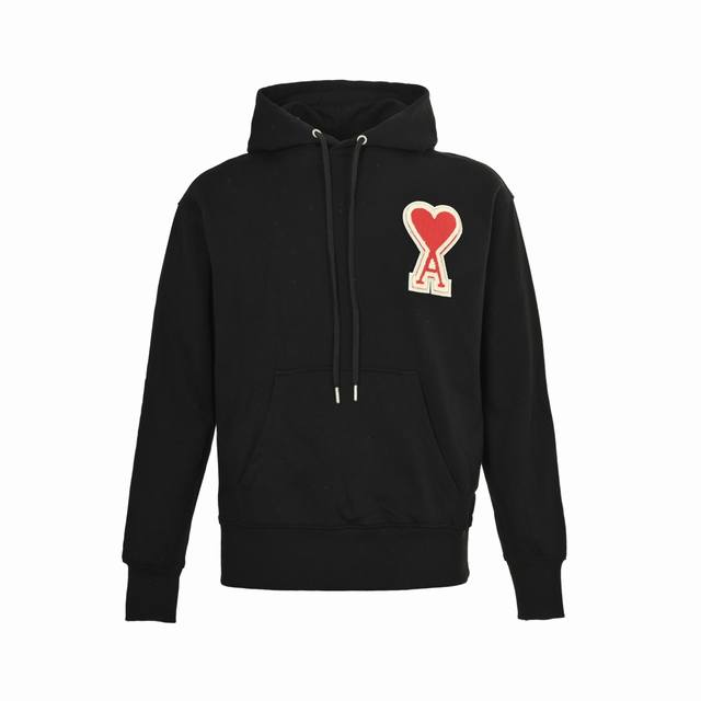 Ami Paris Big Heart Embroidered Hooded Sweatshirt 380G Custom Rough-feel Fabric