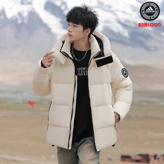 Embroidered Logo 90% White Duck Down Adidas White Duck Down Jacket Short Top Coa