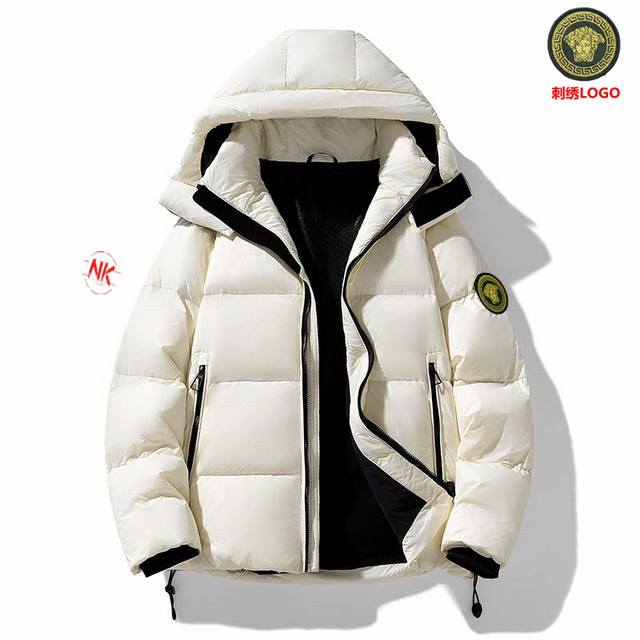 Embroidered Logo 90% White Duck Down Versace White Duck Down Jacket Short Top Co