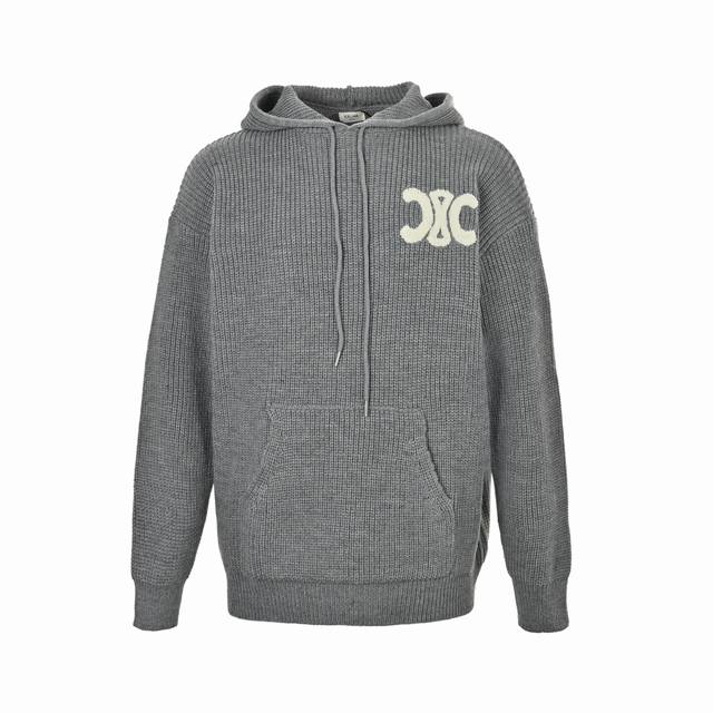 Celine Arc de Triomphe Back Letter Towel Embroidery Hooded Sweater Fabric: Woven