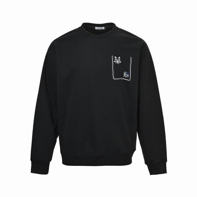 Loewe 25Fw Faux Pocket Kitten Crew Neck Sweatshirt 480G High-Grade Combed Cotton