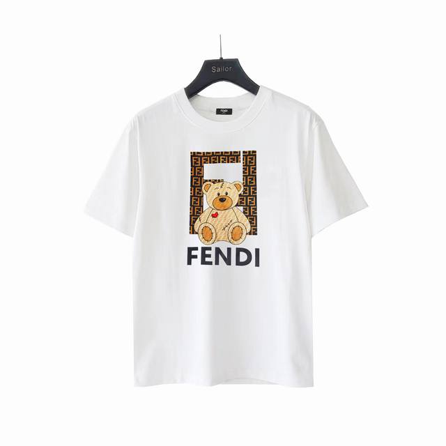 Real shot details + size chart Fendi double Ff bear print short-sleeved T-shirt