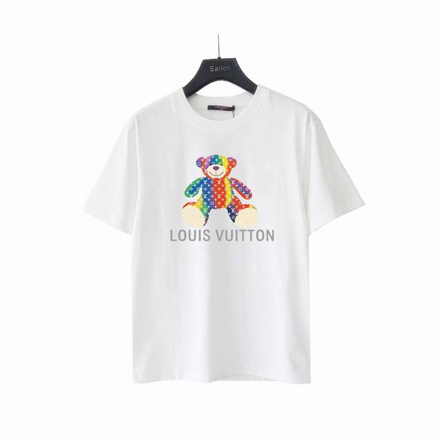 Real shot details + size chart Louis Vuitto colorful bear logo print short-sleev