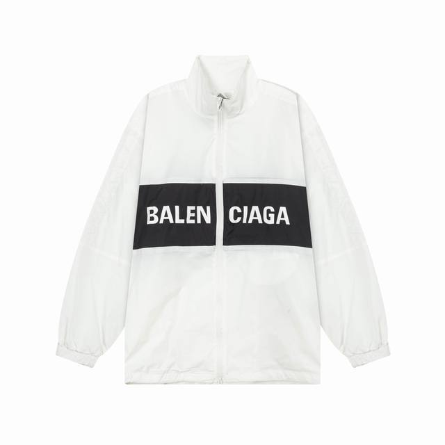 K338# Balenciaga Ss Blcg New Black and Blue Slogan Windbreaker Jacket, Luxury Co