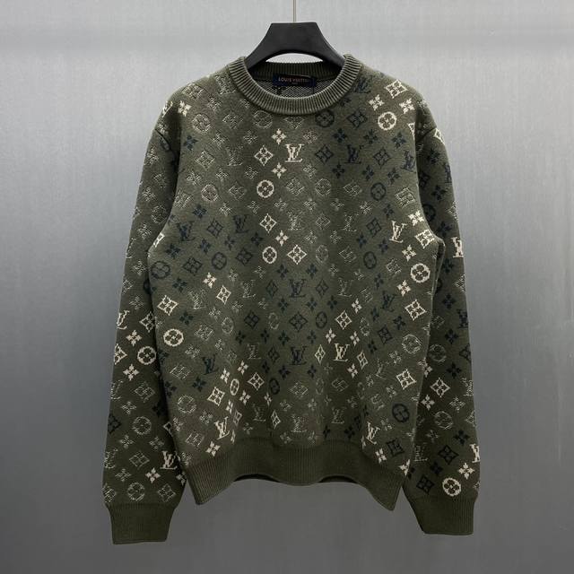 Lu Green Monogram Jacquard Sweater Size: S-XL This long-sleeved pullover is made