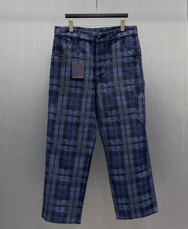 Lu Checkered Jacquard Work Pants Size: S-XL These washed skateboard jeans are fr