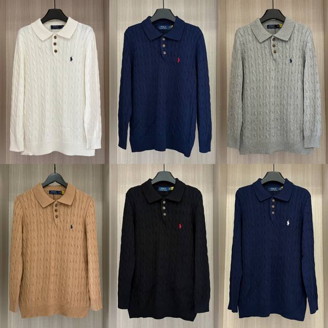 W612- Ralph Lauren Six-Color Classic Polo Collar Long-Sleeve Button-Down Pullove