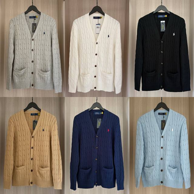 W609- Ralph Lauren Six-Color Classic Embroidered V-Neck Button-Down Cardigan Swe