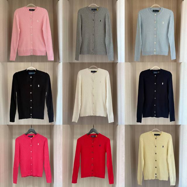 W602- Ralph Lauren 10-Color Classic Embroidered Crew Neck Long Sleeve Button-Dow