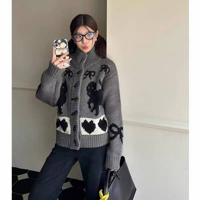 Grey Top Image Open Yy Korean Niche Crochet Color Block Cat and Dog Stand Collar